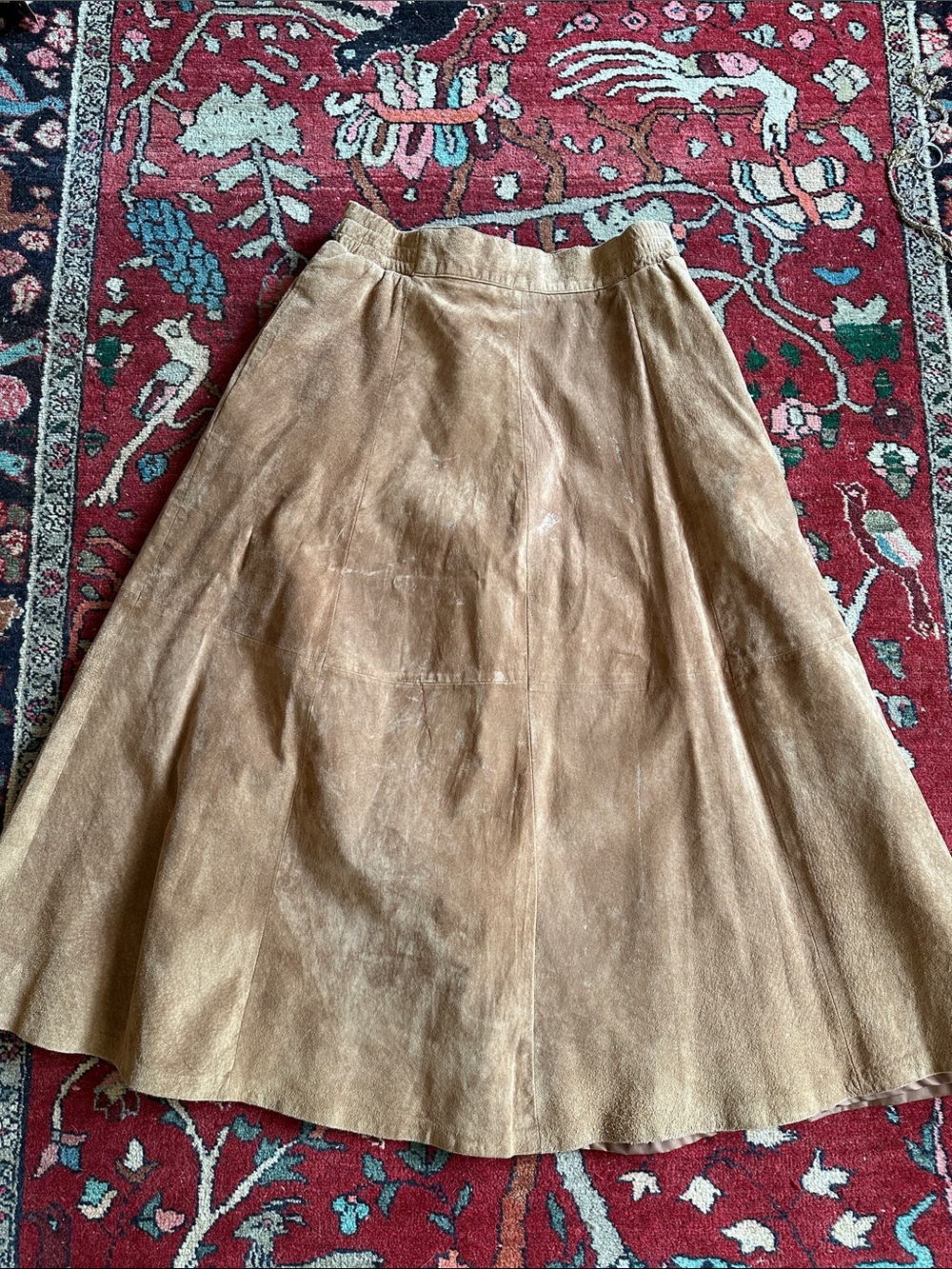 Vintage Genuine Suede Leather Maxi Skirt 1970s 30-34 Waist - Picture 4 of 5